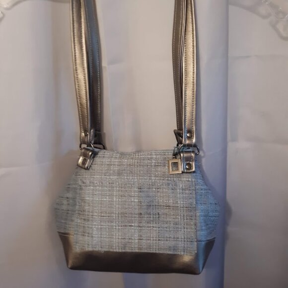 New Faux Leather Double handle Shoulder Satchel Bag Purse Aqua Brown Coastal - Picture 7 of 13